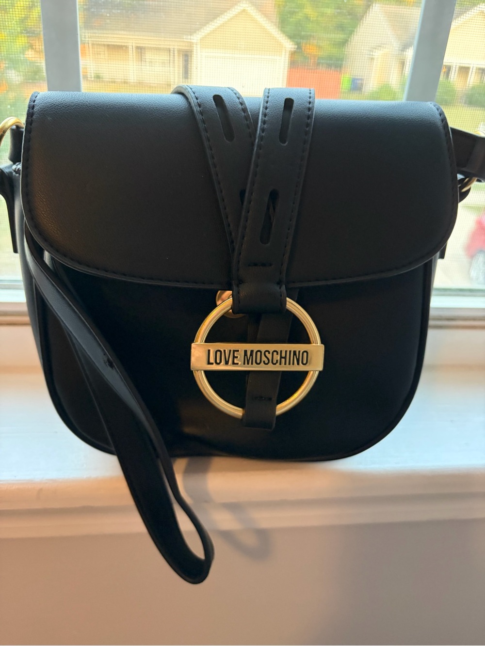 Love Moschino Black Crossbody with Gold Logo Ring